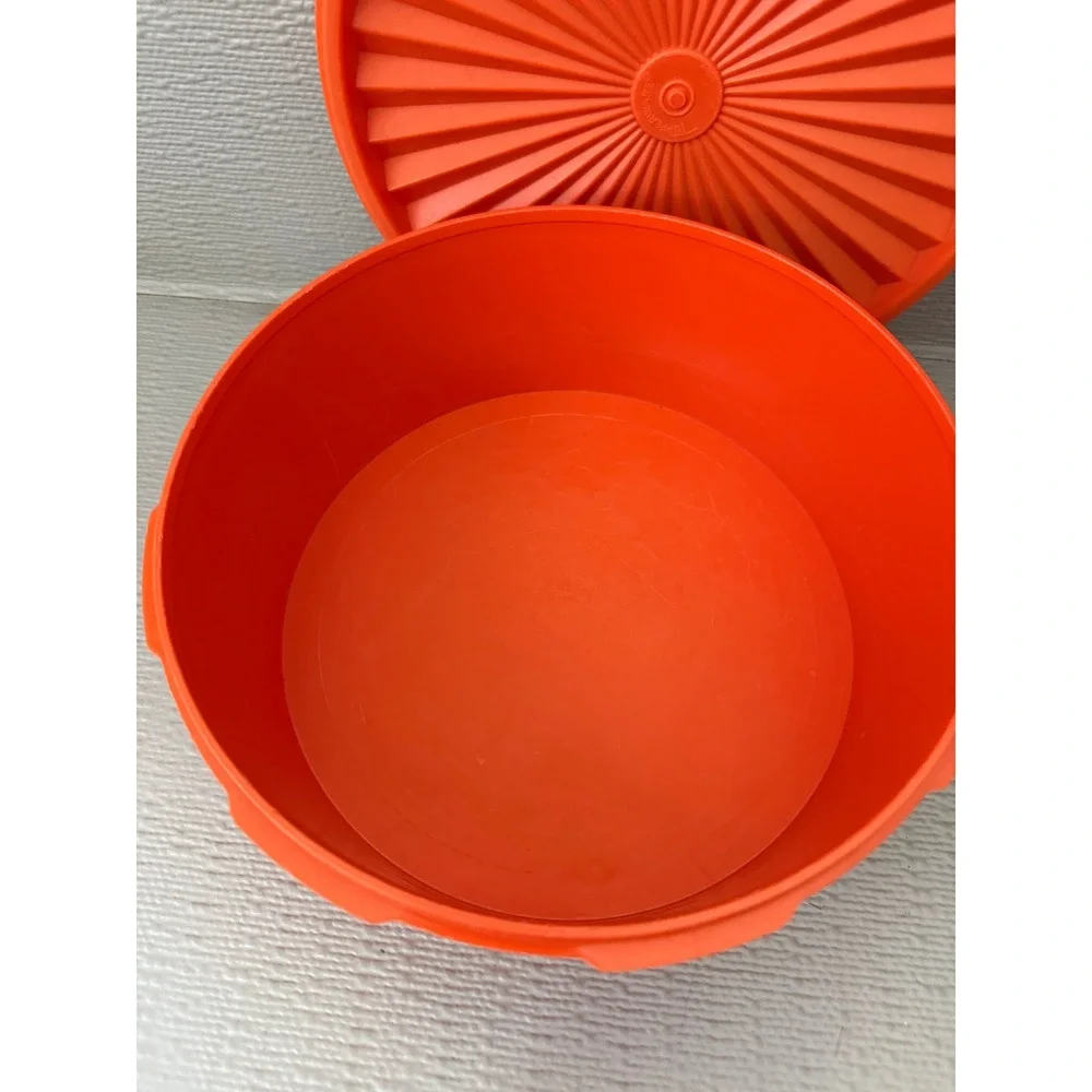 Vintage Tupperware Orange Servalier Bowl with Sunburst Lid 8 Inch